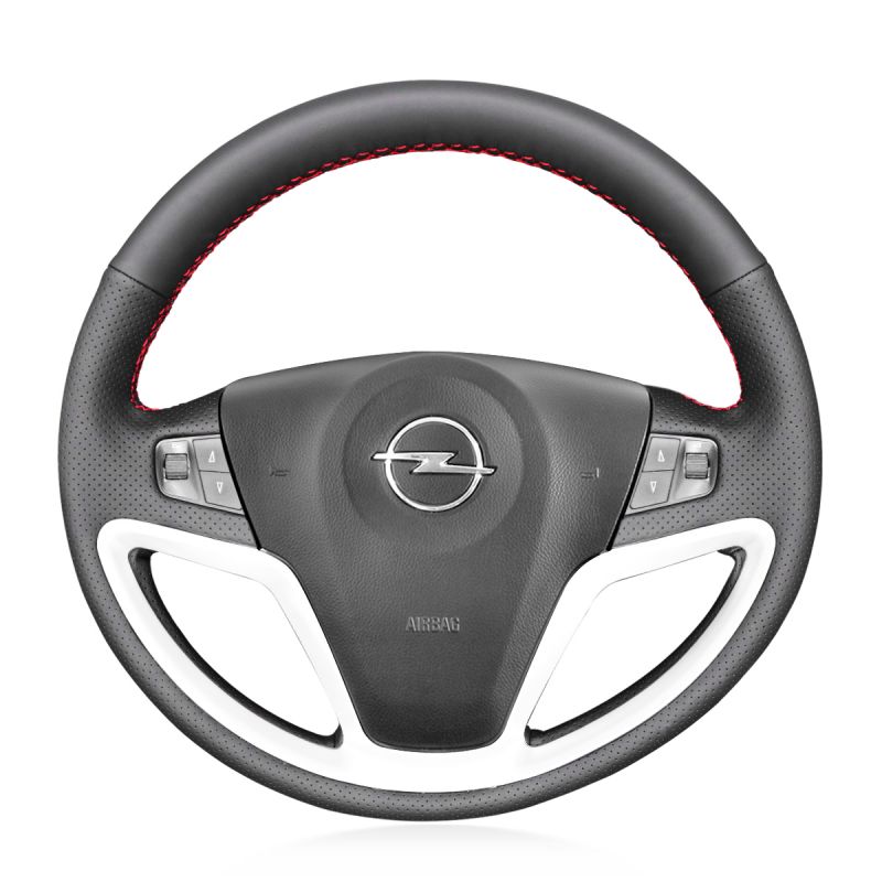 FITS VAUXHALL ANTARA 2006-2012 BLACK LEATHER STEERING WHEEL COVER RED STITCH 