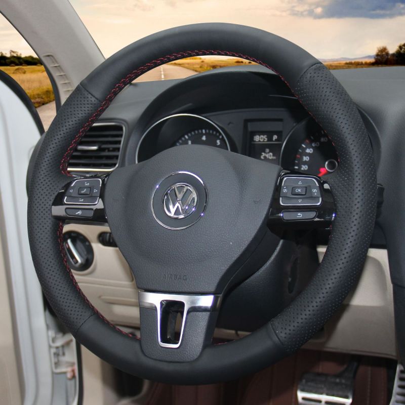 Black PU Leather Steering Wheel Cover for Volkswagen VW Jetta Tiguan Passat EOS