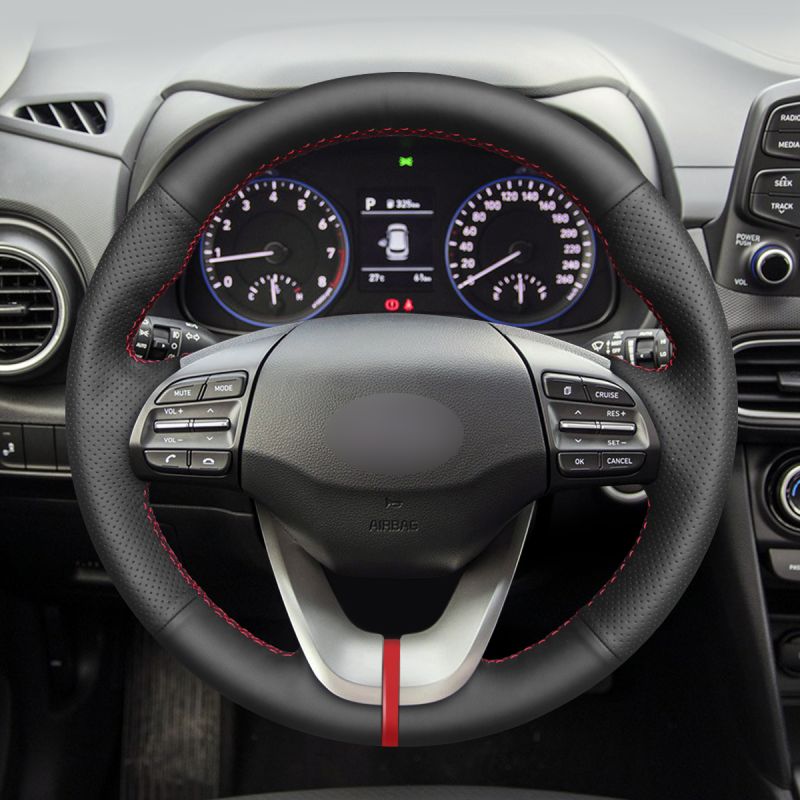 MEWANT Hand Stitch Black Leather Car Steering Wheel Cover