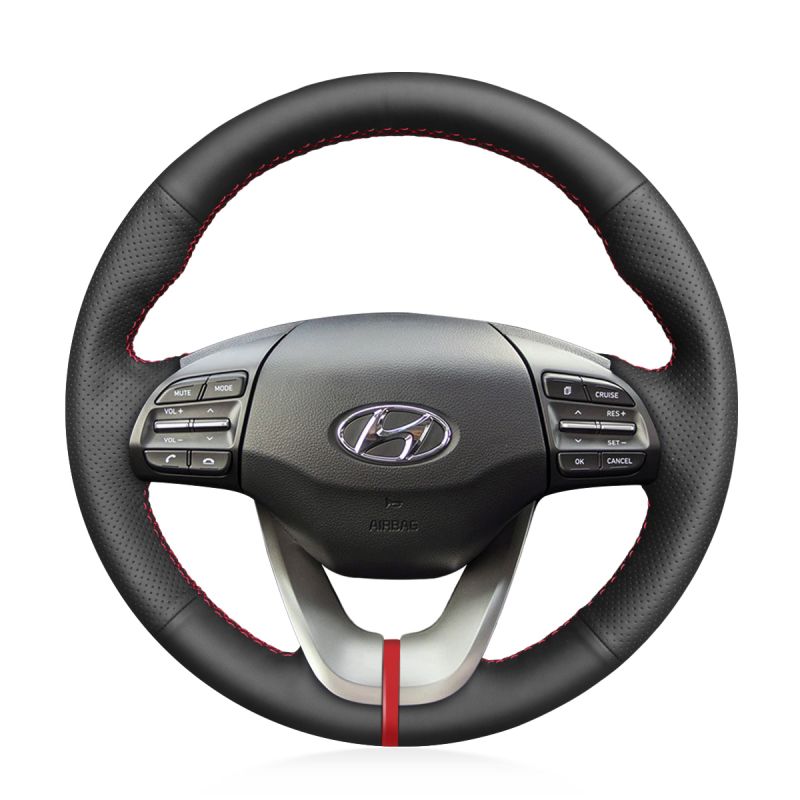 MEWANT Hand Stitch Black Leather Car Steering Wheel Cover Wrap for Hyundai  Elantra 2019-2020 / Elantra GT 2018-2020 / Veloster 2019-2021