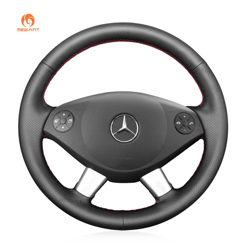 MEWANT Customized Hand Stitch Black Artificial Leather Car Steering Wheel Cover for Mercedes Benz W639 Viano 2006-2011 Vito 2010-2015 for Volkswagen VW Crafter 2006-2016