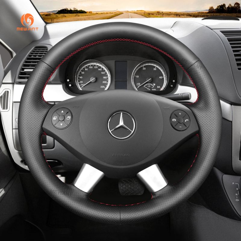 MEWANT Customized Hand Stitch Black Artificial Leather Car Steering Wheel Cover for Mercedes Benz W639 Viano 2006-2011 Vito 2010-2015 for Volkswagen VW Crafter 2006-2016