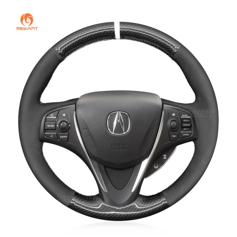 MEWANT Hand Stitch Black Carbon Fiber Suede Car Steering Wheel Cover for  Acura TLX 2015-2020