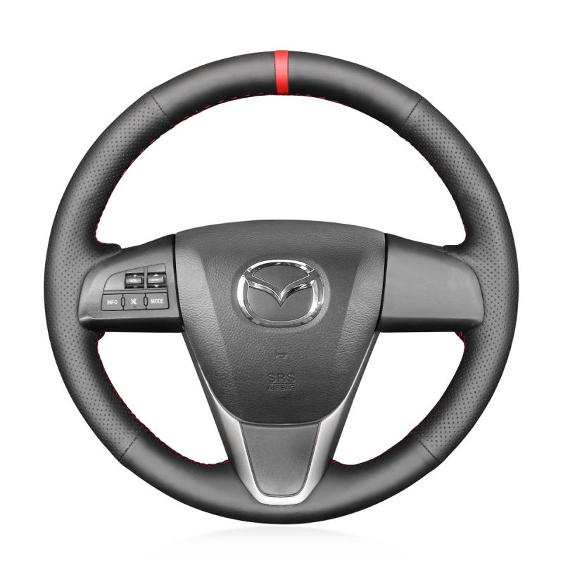  MEWANT Hand Stitch Black Real Genuine Leather Suede Car Steering Wheel Cover para Mazda 3 (BL) Axela 2008-2013 / Mazda 5 2011-2013 / Mazda 6 2011-2013 / CX-7 2010-2016 / CX-9 2010-2015 / MAZDASPEED3  (EE. UU.) 2010-2013