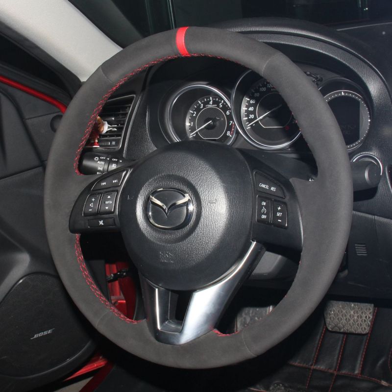 MEWANT Hand Stitch Black Genuine PU Leather Suede Carbon Fiber Car Steering  Wheel Cover for Mazda 3 Axela Mazda 6 Atenza Mazda 2 Demio CX-3 CX-5 for  Scion iA for Toyota Yaris iA