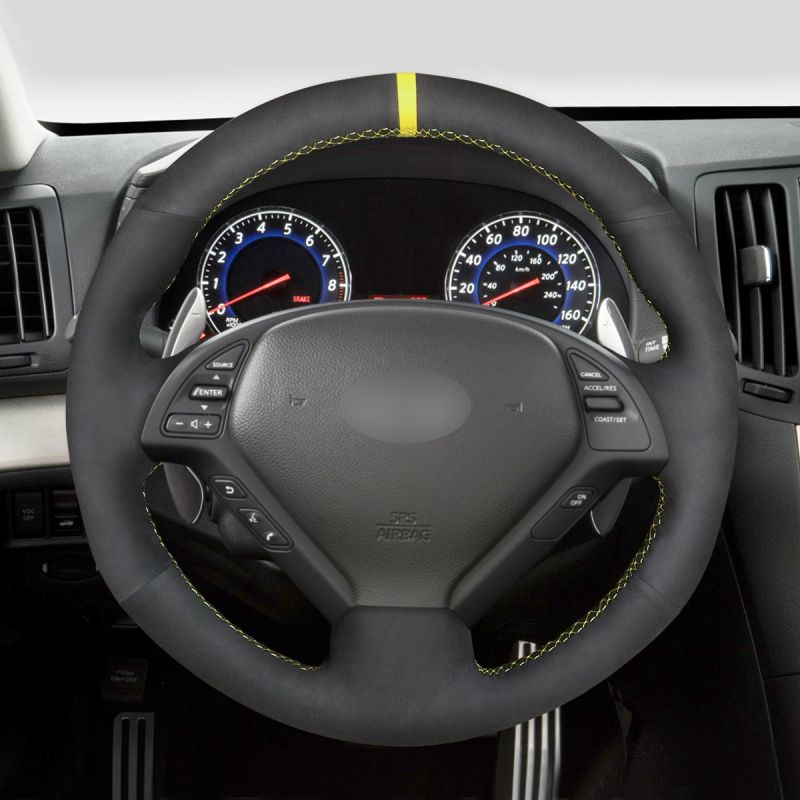 MEWANT Hand Stitch Sewing Black Leather Suede Carbon Fiber Car Steering  Wheel Cover for Infiniti G25 G35 G37 2007-2013 EX35 EX37 2008-2013 Q40 Q60 