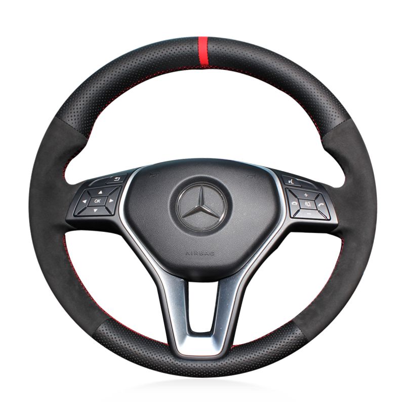 MEWANT Hand Stitch Sewing Black Real Genuine Leather Suede Car Steering  Wheel Cover for Mercedes Benz B-Class W246 C-Class W204 CLA-Class C117