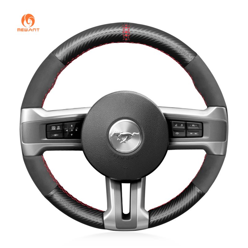 MEWANT Black Matte Carbon Fiber Suede Car Steering Wheel Cover for Ford  Mustang 2009-2014